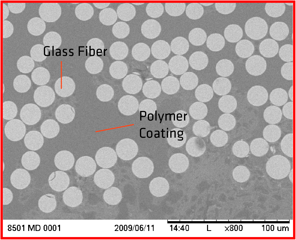 Magnified image of glass fibers